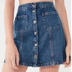 BDG Button-Front Dark Blue Denim Mini Skirt